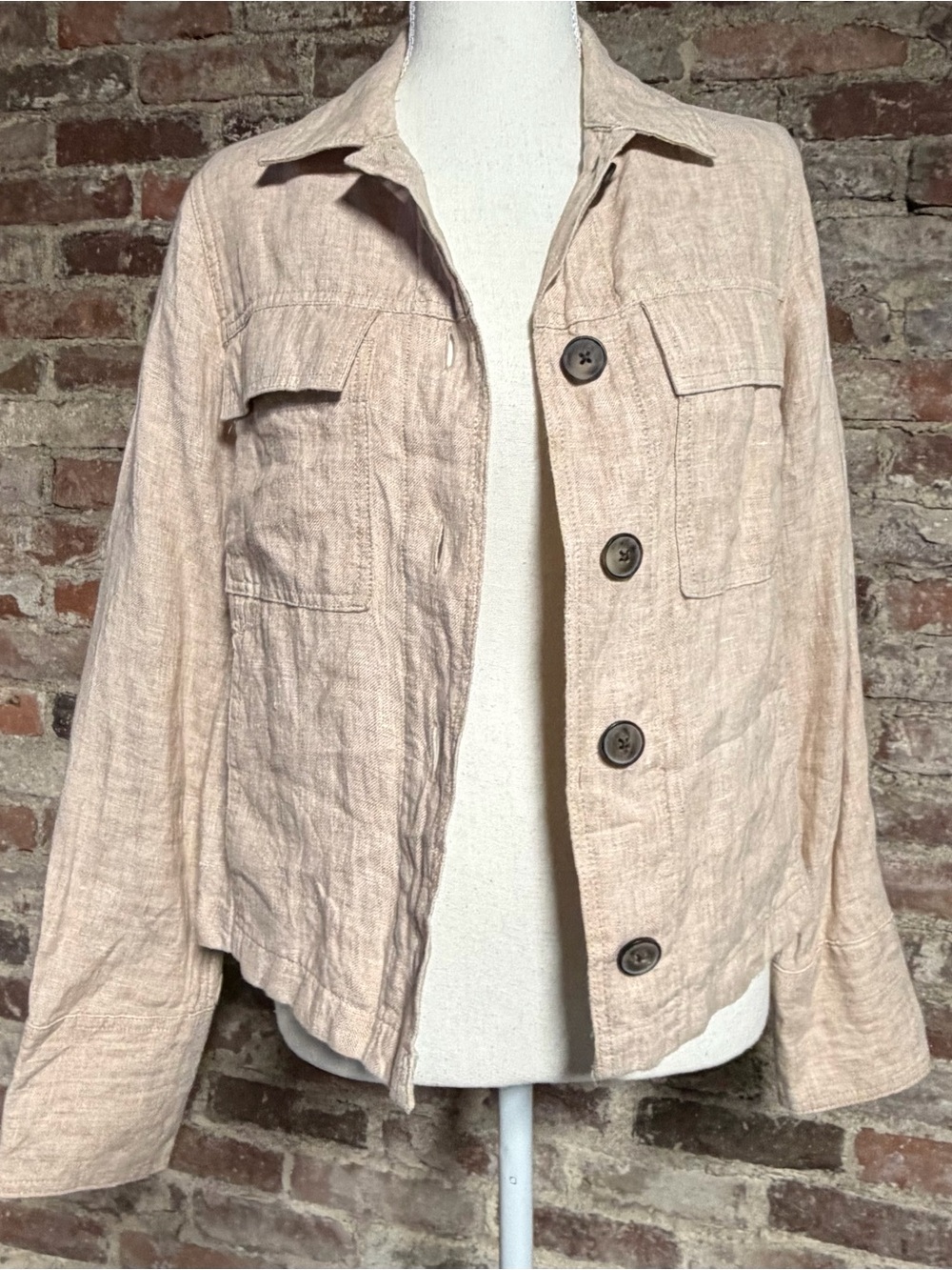 Telluride 100% Linen Utility Jacket Oatmeal Beige Cropped Safari Field Coat M